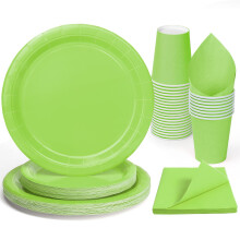 PARTY GO 96 Pcs Green Paper Plates, Party Plates Cups and Napkins Disposable Party Tableware Set Supplies for Birthday Wedding Holiday Graduation Bab