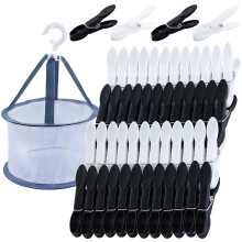 KEYBOO Clothes Pegs for Washing Line with Bag, Black White Laundry Pegs Extra Strong Washing Line Peg Basket for Washing Line, Plastic Clothes Pegs a