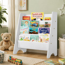 CROWNSHOP Kids Bookshelf 4 Layers Wooden Book Shelf Room Display Rack