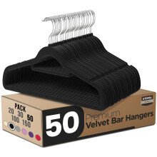 Utopia Home Pack of 50 Velvet Suit Hangers with Tie Bar - Heavy Duty Non-Slip Premium Hangers for Adult Clothes - 360 Degree Swivel Hook, Black