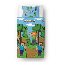 Minecraft Official Single Duvet Cover Set, Epic Design | Blue Reversible 2 Sided Bedding Duvet Cover Official Merchandise Including Matching Pillow C