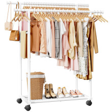 Sakugi Clothes Rail - Double Rod Clothes Rack with Fixed Extension Rod & Universal Wheels