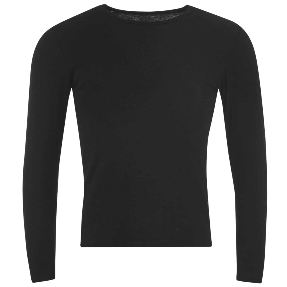 Lonsdale (S, ) Mens Plain Crew Neck Long-Sleeved T-Shirt Black