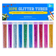 Glitter Tubes 10pk Kids Craft Glitter Shaker for Arts and Crafts, Slime, Wax Melts, Body Makeup, Nail Arts - Assorted Colours, Non-Toxic, Safe CE Mar