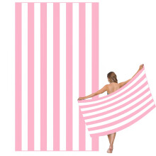 Large Quick Dry Microfibre Beach Bath Towel for Adult,Double Sides Pink White Striped Sand Free Beach Towel with Bag,Lightweight Gym Yoga Sports Towe