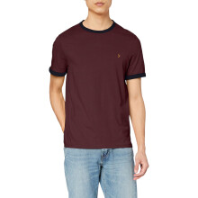 (XS, Red) Farah Mens Ringer Embroidered T-Shirt