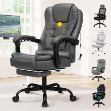 ELFORDSON Massage Office Chair for Home Office, Ergonomic Computer Desk Chairs with Footrest Armrest, PU leather Chair for Adults, Ergonomic Chairs f