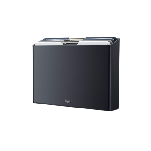 Joseph Joseph Joseph Joseph Folio 4-Piece Colour coded Chopping Board Set, Slimline case for organised storage, Large - Graphite