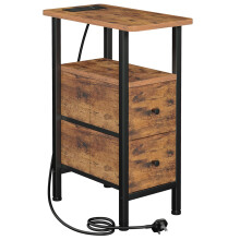 AMHANCIBLE Slim Bedside Table with Charging Station, Narrow Side Table with 2 Fabric Drawers, Small End Table with Open Storage Shelf