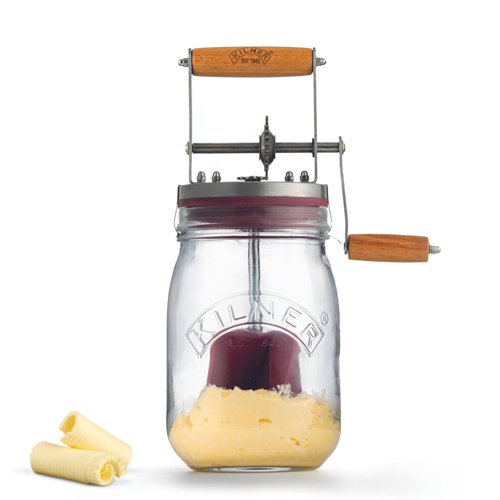 Kilner Butter Churner Set 1L Glass Jar With Hand Churning Mechanism