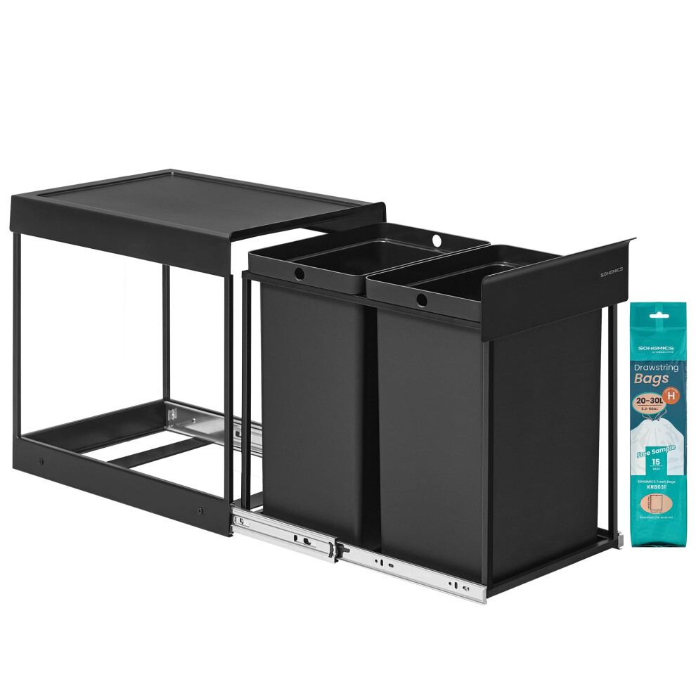 Songmics Kitchen Bin For Recycling And Waste, Built-In Rubbish Bin For Cabinet, 2 X 5.3 Gallon (20 L) Double Compartments, Smooth Pull-Out Design, St