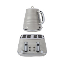 Salter Ripple Taupe Toaster & Kettle Set – 4-Slice 1630W Toaster, 6 Browning Levels, Defrost/Reheat/Cancel, 1.7L Rapid Boil Kettle with Removable Li