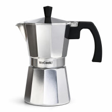 WECOOK! Paola Silver Aluminium Stovetop Espresso Maker, Italian Moka Coffee Pot, 6 Cups (300 ml), Silicone Gasket & Safety Valve, Suitable for Gas, E