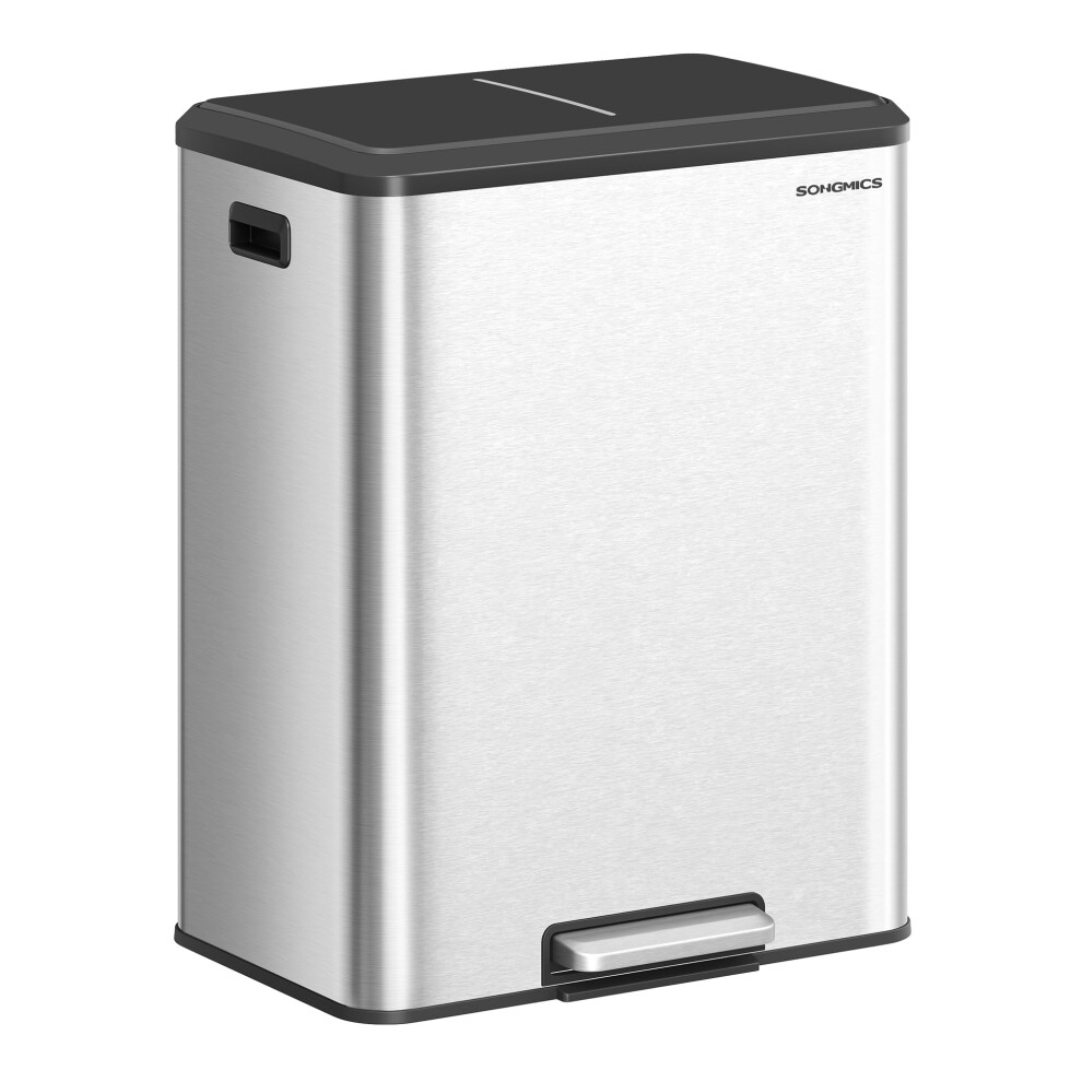 Songmics Kitchen Bin, 2 X 8 Gal. (2 X 30 L) Double Rubbish Bin For Recycling And Waste, Inner Buckets, Stainless Steel, Soft-Close Lid, Wide Sturdy P