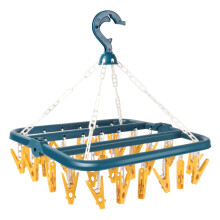 lohey Foldable Clothes Drying Rack with 32 Clips, Space-Saving Sock Hangers for Drying, Multi-Functional Clothes Pegs for Washing Line for Hats, Shoe
