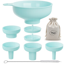 Pisol Wide Mouth Versatile Funnel, Canning Funnels for Kitchen Use, Food Grade Plastic Cooking Funnel Set with 4 Size Spouts and 2 Strainers for Fill