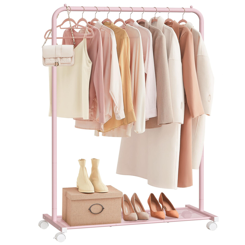 Songmics Clothes Rack On Wheels, Metal Clothing Rail For Bedroom, 91 Cm Long Hanging Rail, With Storage Shelf, 2 Lockable Wheels, Holds Up To 40 Kg,