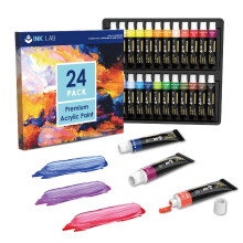 INK LAB Acrylic Paint Set 24 Tubes Non Toxic Acrylic Craft Paints for