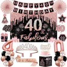 40th Birthday Decorations for Women, Rose Gold 40th Birthday Party Kits