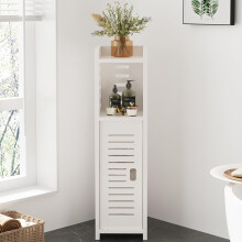Dripex 4 Tier Bathroom Floor Cabinet, 18W x 20D x 80H cm, Slim White Storage Cabinet with Door, Narrow Free Standing Cupboards Adjustable Shelves for