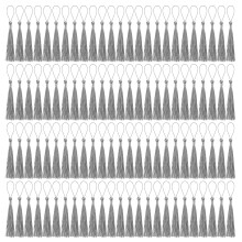 BOUBONI 100 Pcs Bookmark Tassels Bulk Silver Gray Soft Craft Silky Handmade Mini Tassels for Jewelry Making with Loops for DIY Craft Accessory Dress