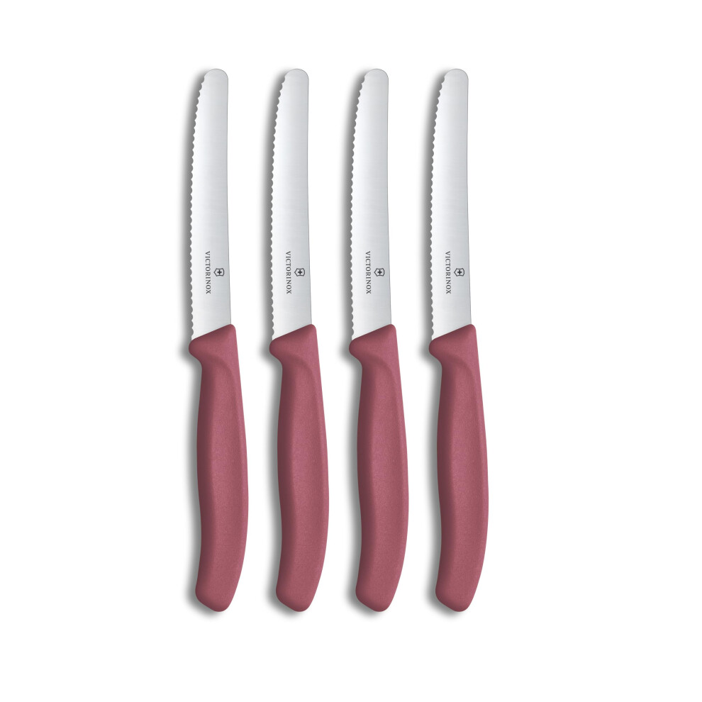 Victorinox Swiss Classic Breakfast Knife, Bread Knife, 4-Piece Set, Sharp Blade, Serrated Edge, 11 Cm, Stainless Steel, Red