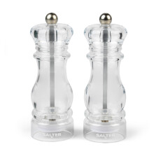 Salter Signature Salt & Pepper Mill Set - Adjustable Ceramic Grinding Mechanism, Clear Acrylic Body, Manual Twist Grinder, Fine to Coarse Adjustable