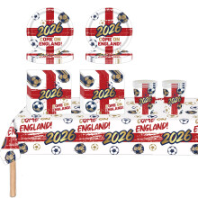AURALIN 53P World Cup England Party Tableware Set St George's Cross 9" Plates Cups Napkins & Tablecloth Patriotic Football Kit for Pubs Garden & Stre