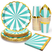 PARTY GO 96PCS Green Circus Party Supplies Disposable Tableware Set Includes 9" Plate Paper Plates 7" Plate Paper Plates Cups Napkins for Baby Shower