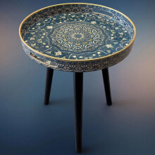 Simmer Stone Round Outdoor Side Tables with Detachable Wooden 3 Legs V
