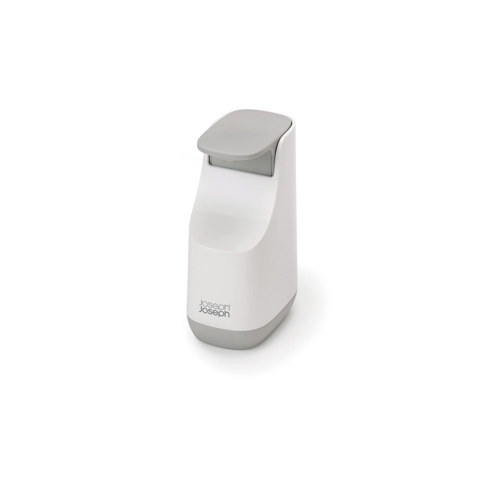 Joseph Joseph Bathroom Slim, Compact Soap Dispenser, Easy-Push Pump Head, Non Drip Nozzle, Fill-Level Window, Refillable, White/Grey