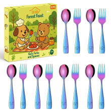 Toddler Forks and Spoons Set of 12 - Colorful Rainbow Stainless Steel