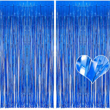 2 Pack Foil Fringe Curtain 3ft x 6.5ft, Metallic Tinsel Backdrop Streamers for Party, Birthday, Wedding, Graduation Decorations (Blue)