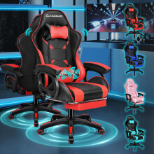 ELFORDSON Gaming Chair with 2-point Massage Lumbar Cushion, High Back PC Computer Game Chair, 150 Reclining Office Chair with Headrest & Footrest, 3