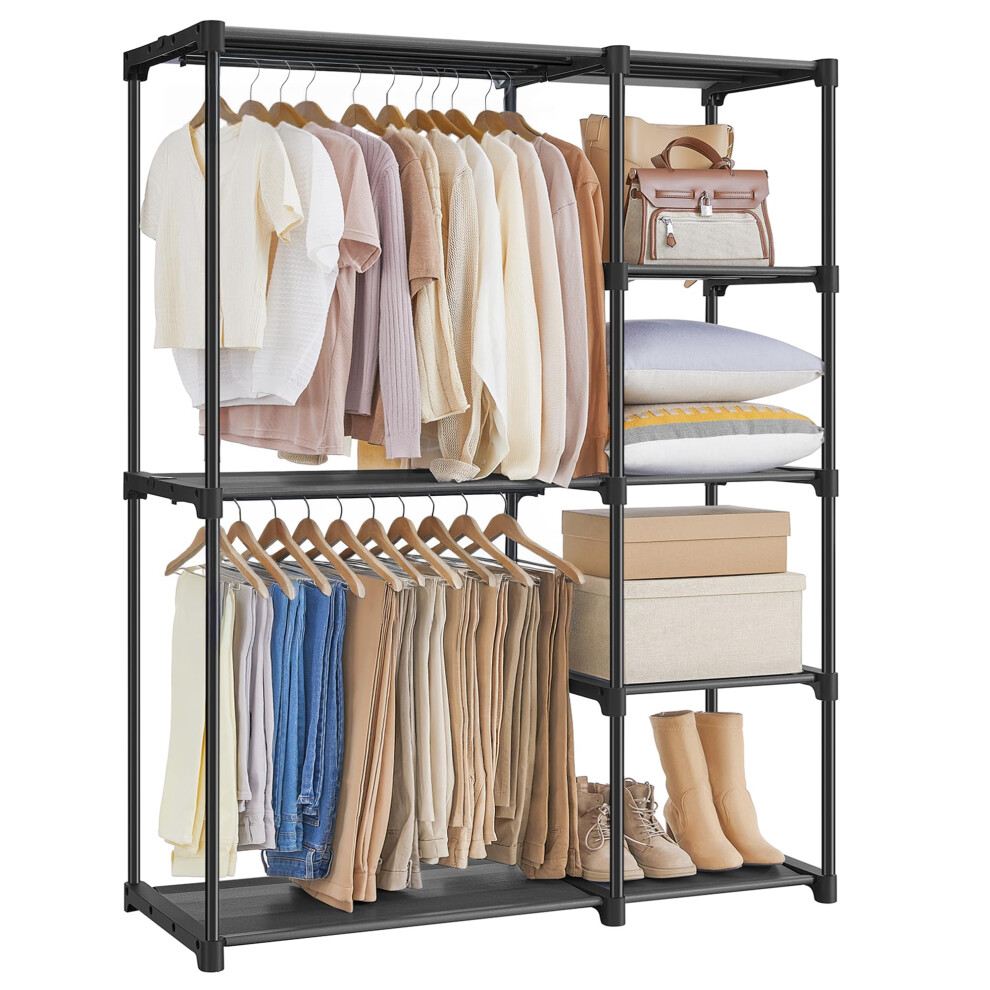 Songmics Freestanding Wardrobe, Foldable Closet, Coat Rack With Clothes Rails, Clothes Rack, Open Storage Wardrobe, Storage Organiser, Cloakroom, Bed