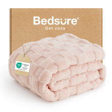Bedsure Checkered Fleece Throw Blanket - Lightweight, Pink, 152x203cm