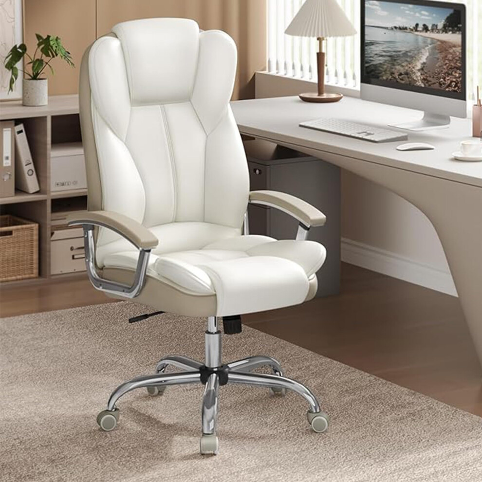 Songmics Office Chair, Desk Chair, Gaming Chair With Armrests, Computer Chair, Executive Office Chair, Adjustable Height, Home Office, Study, W Cream