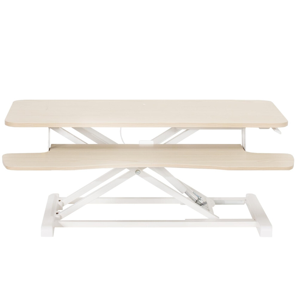 Vivo 91Cm Desk Converter, K Series, Height Adjustable Sit To Stand Riser, Dual Monitor And Laptop Workstation With Wide Keyboard Tray, Wood Top Light