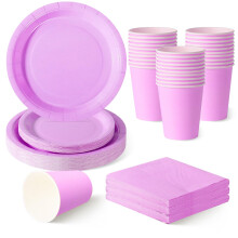 ZblPyro Lilac Party Tableware Set for 30 Guests | A Set of 120 pcs Includes 9" & 7" Round Paper Plates, Cups & Napkins | Baby Shower for Girl, Spring