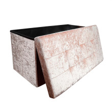 Dripex Crushed Velvet Quilted Top Folding Storage Ottoman Seat, Large 2 Seater Stool, Toy Storage Box Bench 76 x 38 x 38 cm (Cream, Medium)