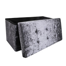 Dripex Crushed Velvet Folding Ottoman Storage Box Toy Chest and Footstool Grey Ottoman Storage Box, Storage Ottoman Seat, Stool, Toy Storage Box (Dar