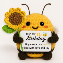 Farbeele 21st Birthday Gifts, Positive Handmade Crochet Bee with Flower, Good Luck | Emotional Support | Birthday Present for Friends, Family, Daught