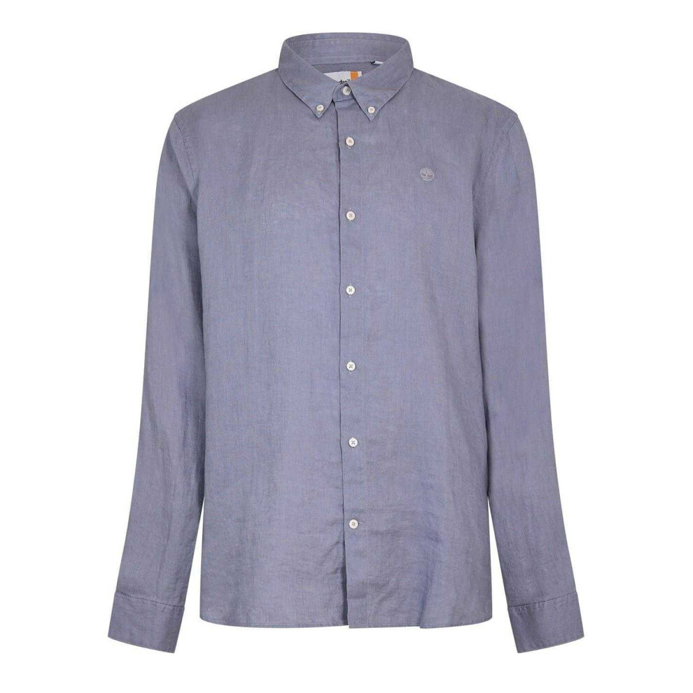 Timberland (S, Quicksilver) Mens Linen Relaxed Fit Shirt Multicoloured