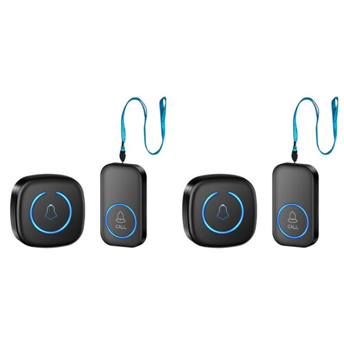 2X Wireless Lanyard Button Call Pager Emergency SOS Pager Emergency Call Button Black EU Plug