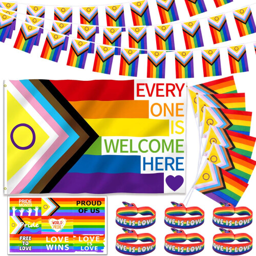 iZoeL Pride Decorations Large Pride Flag Bunting Banners Hand Flags