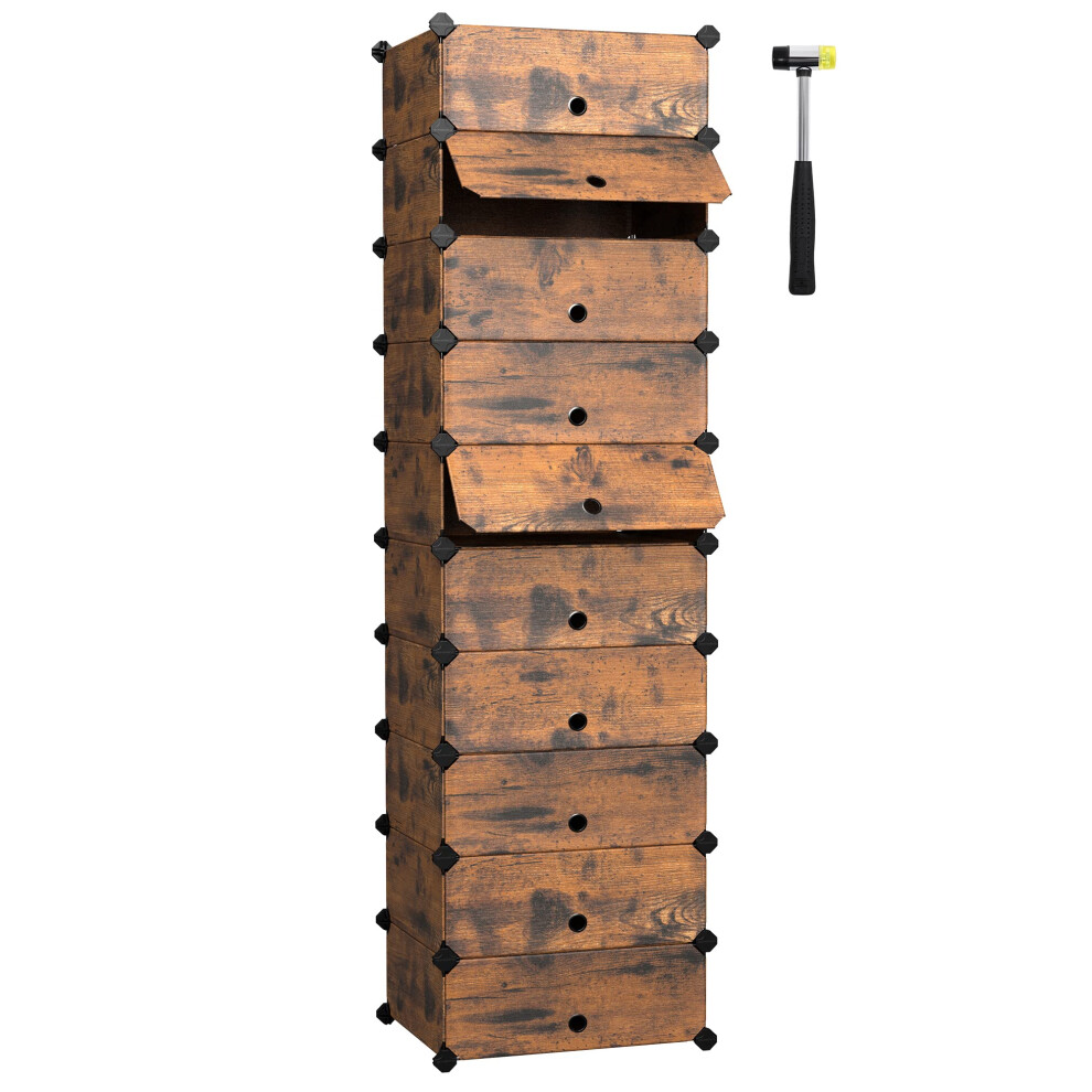 Songmics Interlocking Shoe Rack, Rectangular Storage Organiser, 10 Slot Modular Diy Storage Shelf Unit, 40 X 30 X 17 Cm For Each Slot, Plastic Wardro