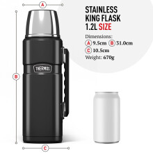 Thermos - Stainless King Red Travel Flask (1.2L) - Premium Leak Proof Insulated Tea & Coffee Flask for Hot & Cold Drinks, Built-in Cup, Twist-Pour Sto