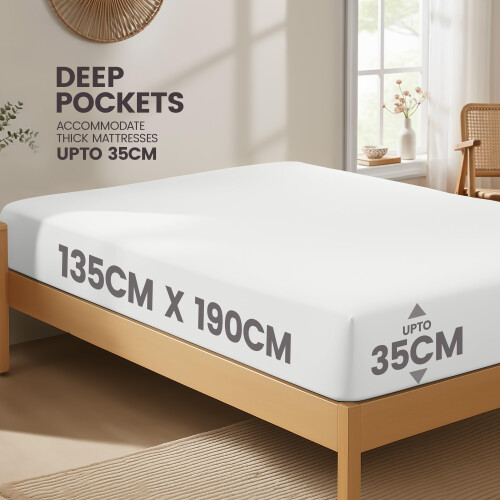 Utopia Bedding Fitted Sheet Double, White - Deep Pocket 14 inch (35 cm) - Easy C 1