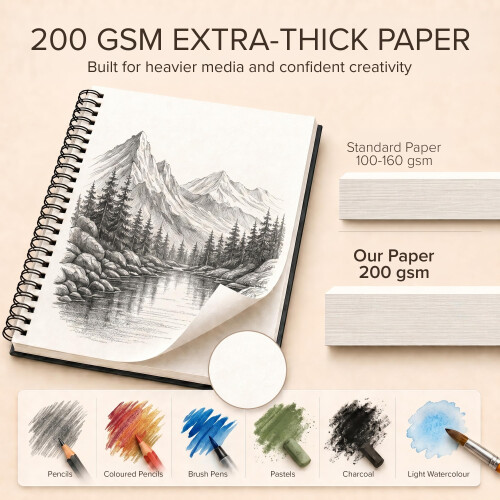 String Space A4 Sketch Book for Artists Hardcover – 200GSM Very Thick 2