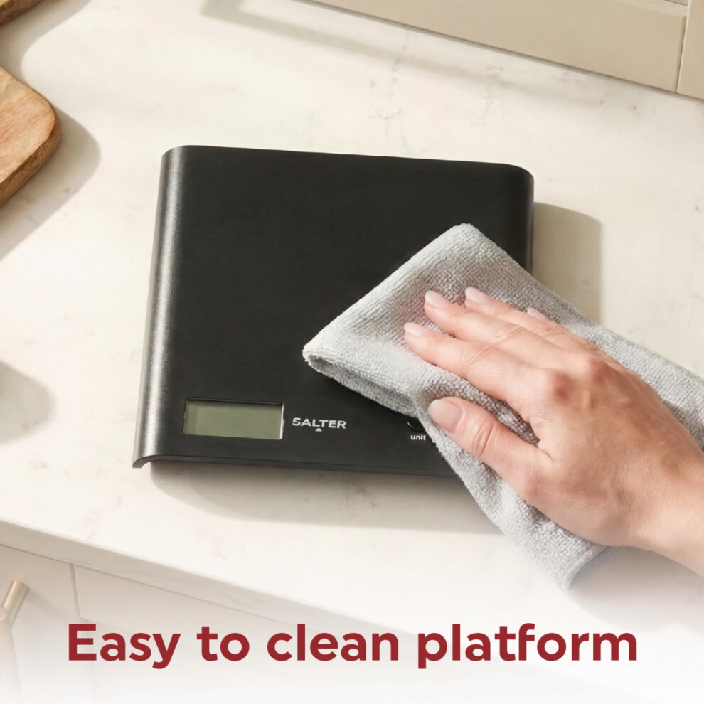 Salter Arc Kitchen Scale – Digital Food Weighing Scales For Precise Cooking/Baking, Slim Platform For Compact Storage, Add & Weigh/Tare Function, 3K